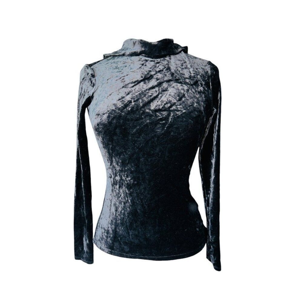 FB10 Theory Black Velvet Turtle Neck Blouse Shirt Top Womens XS
